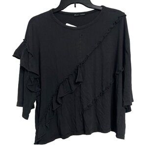 Zara Women's Large L LG Black Ruffle Detail Top